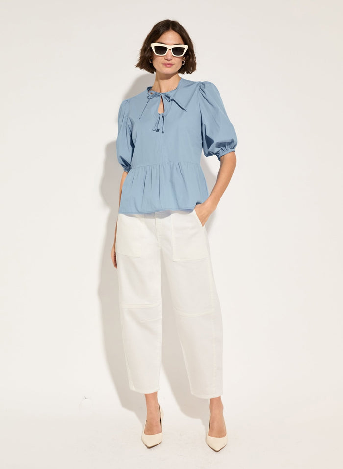 Azura Organic Cotton Tie Detail Blouse - Fresh Blue Baukjen