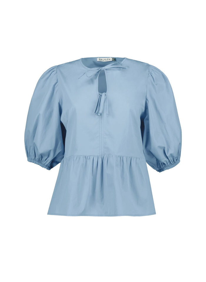 Azura Organic Cotton Tie Detail Blouse - Fresh Blue Baukjen