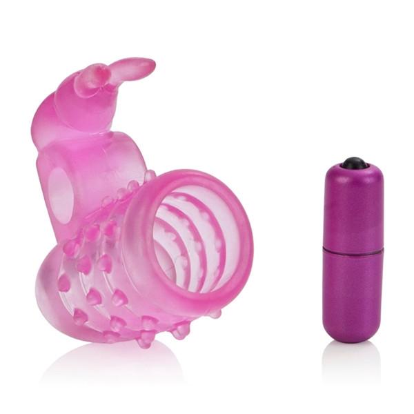 Basic Essentials Stretchy Vibrating Bunny Enhancer Penis Sleeve