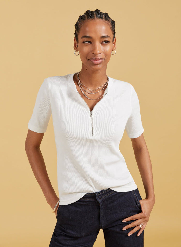 Baukjen Essentials Organic Cotton Zip Top - Pure White Baukjen