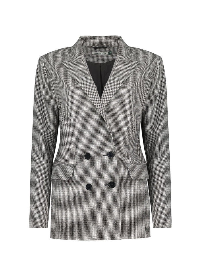 Beatrix Recycled Wool Blend Blazer - Black & White Houndstooth Baukjen