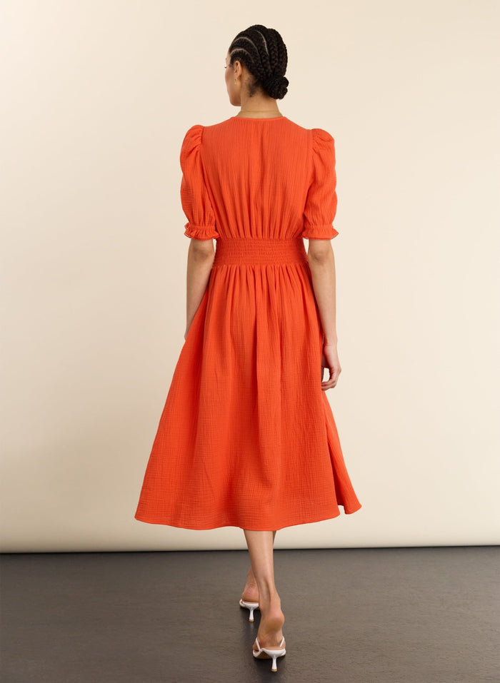 Bella Organic Cheesecloth Midi Dress - Tangerine Baukjen