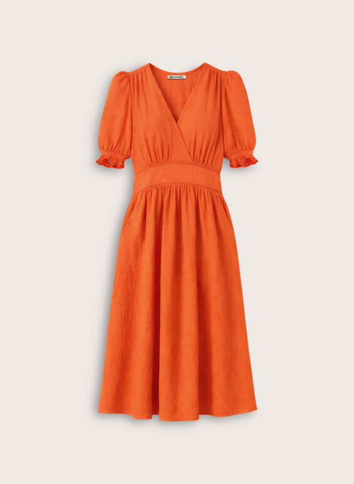 Bella Organic Cheesecloth Midi Dress - Tangerine Baukjen