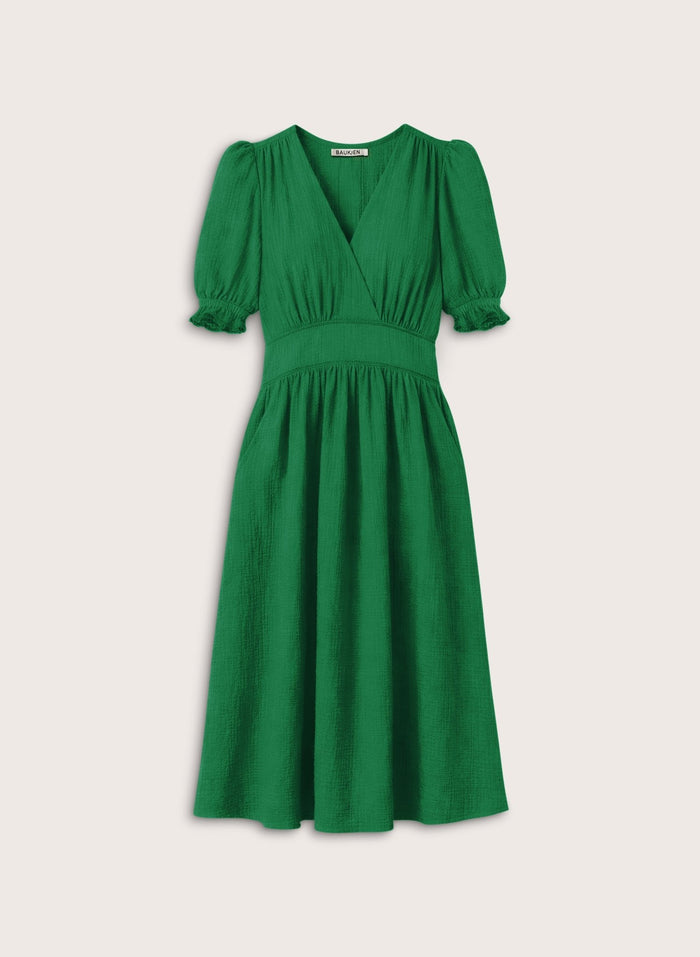 Bella Organic Cheesecloth Midi Dress - Bright Emerald Baukjen