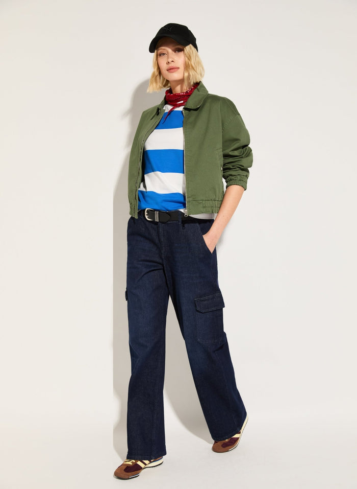 Beryl Regenerative Cotton Tee - Pure White & Azure Blue Stripe Baukjen