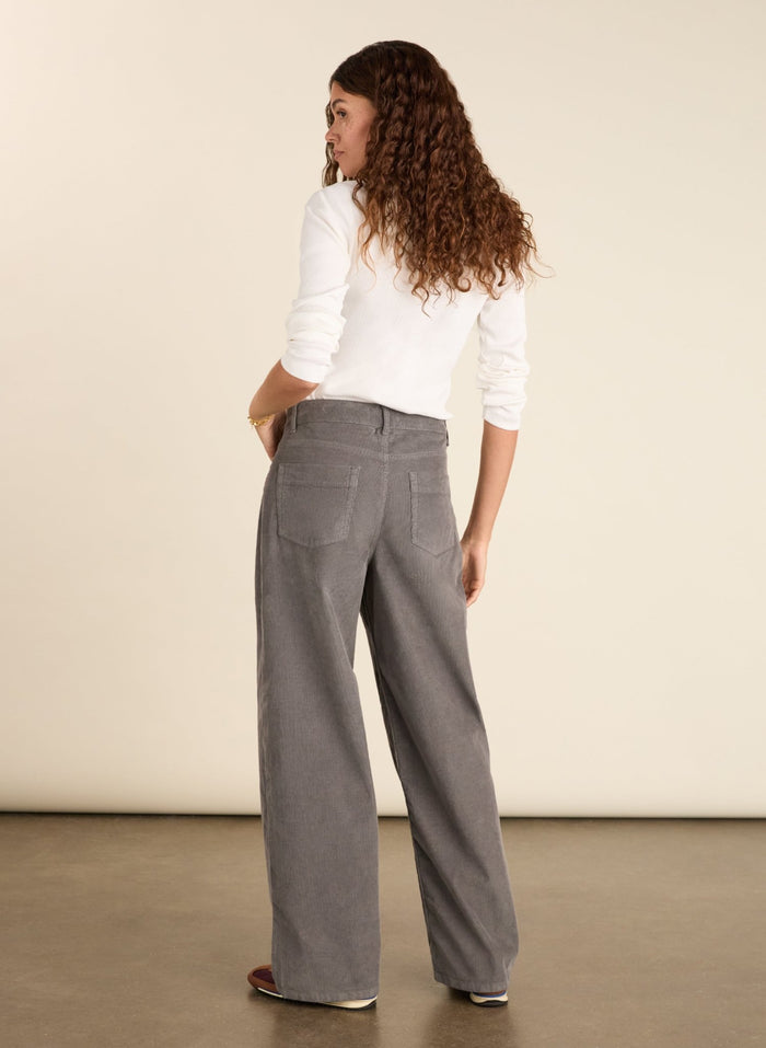 Bethany Organic Cotton Corduroy Wide Leg Trousers - Slate Grey Baukjen