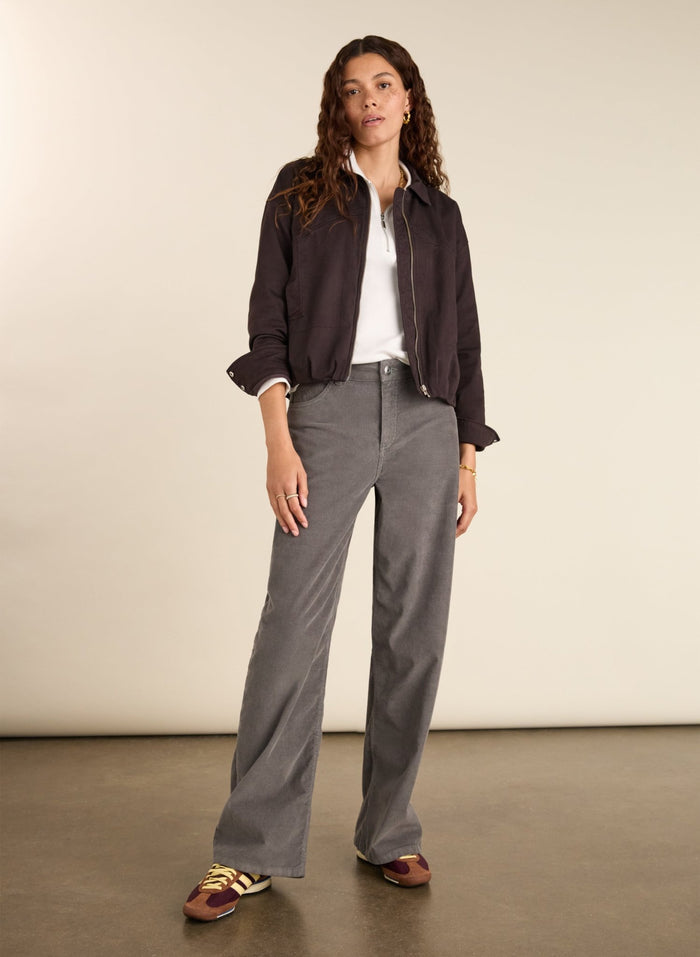 Bethany Organic Cotton Corduroy Wide Leg Trousers - Slate Grey Baukjen