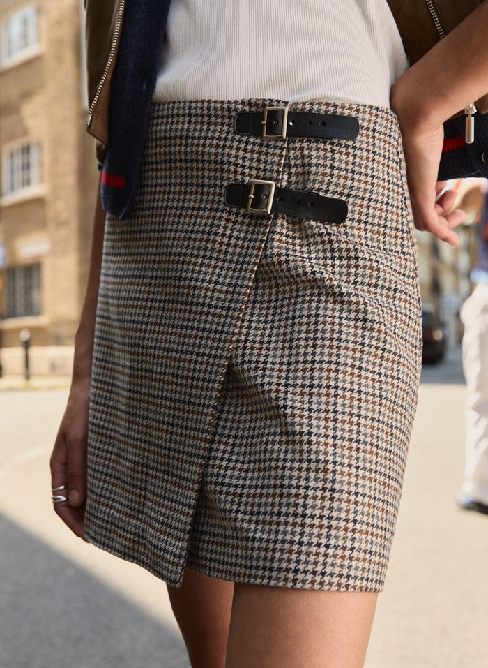Blaine Wool Blend Kilt - Neutral Puppytooth Check Baukjen