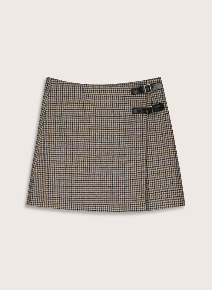 Blaine Wool Blend Kilt - Neutral Puppytooth Check Baukjen