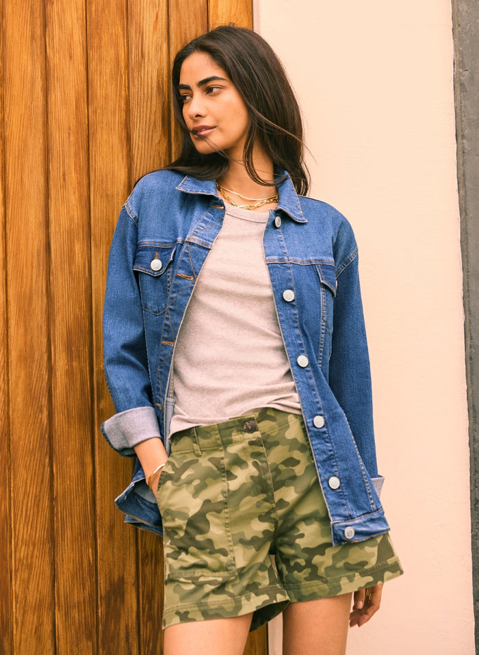 Blanche Cotton Shorts - Khaki Camouflage Print Baukjen