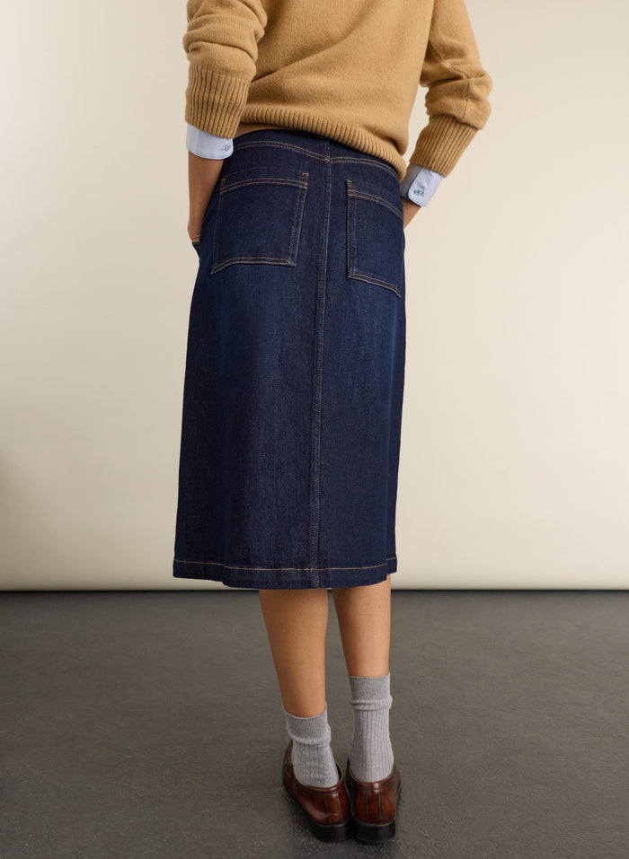 Bobbie Organic Cotton Stretch Denim Midi Skirt - Dark Indigo Baukjen