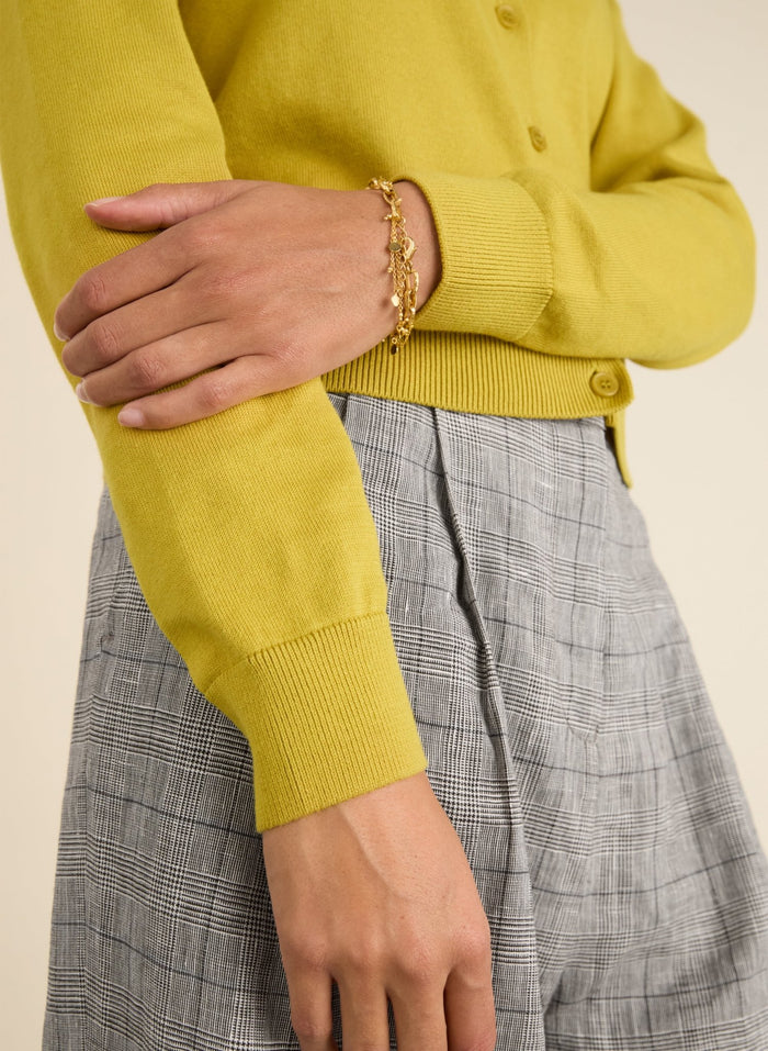 Briar Organic Cotton Crew Neck Cardigan - Chartreuse Baukjen