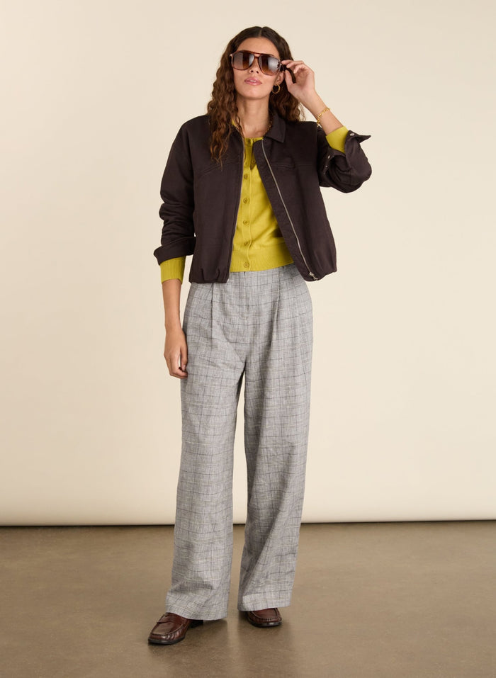 Briar Organic Cotton Crew Neck Cardigan - Chartreuse Baukjen