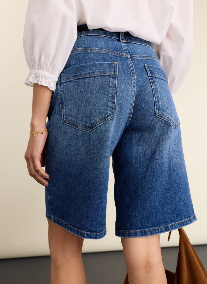 Britney Organic Cotton Stretch Denim Shorts - Washed Indigo Baukjen