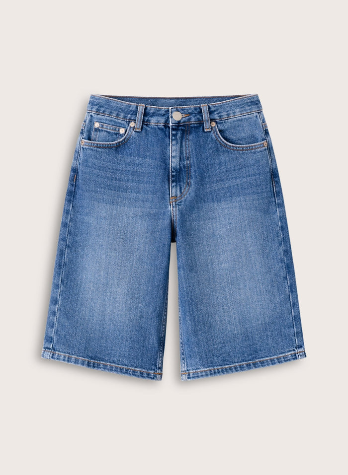 Britney Organic Cotton Stretch Denim Shorts - Washed Indigo Baukjen