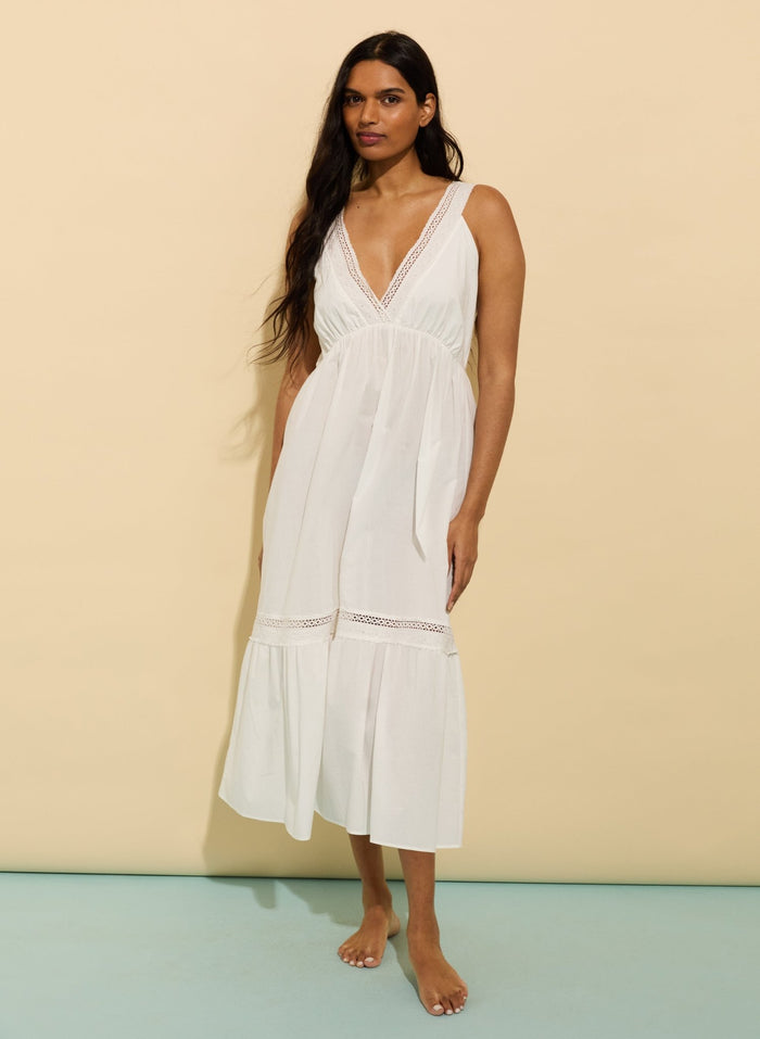Brittany Organic Cotton Broderie Detail Nightgown - Soft White Baukjen