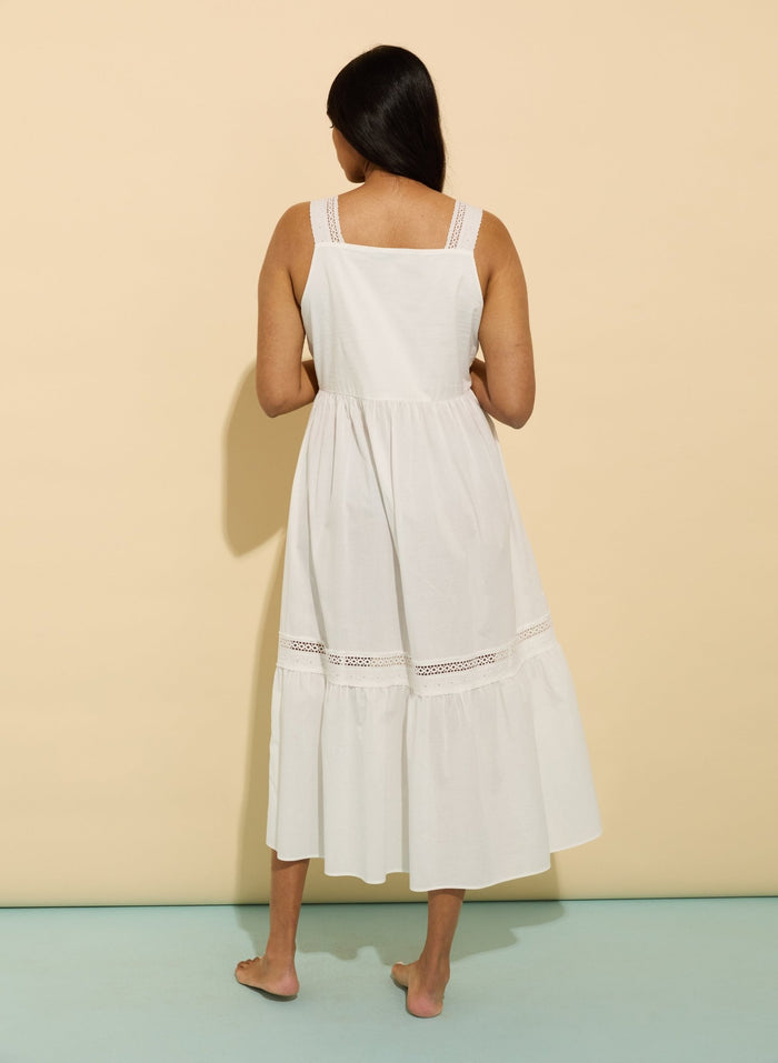 Brittany Organic Cotton Broderie Detail Nightgown - Soft White Baukjen