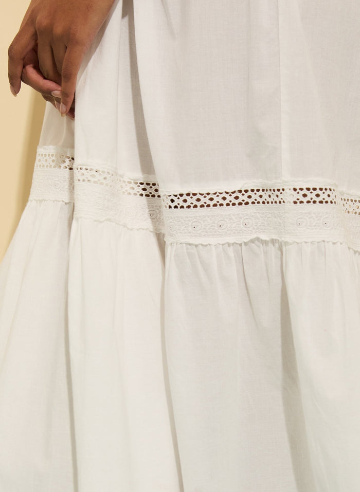 Brittany Organic Cotton Broderie Detail Nightgown - Soft White Baukjen