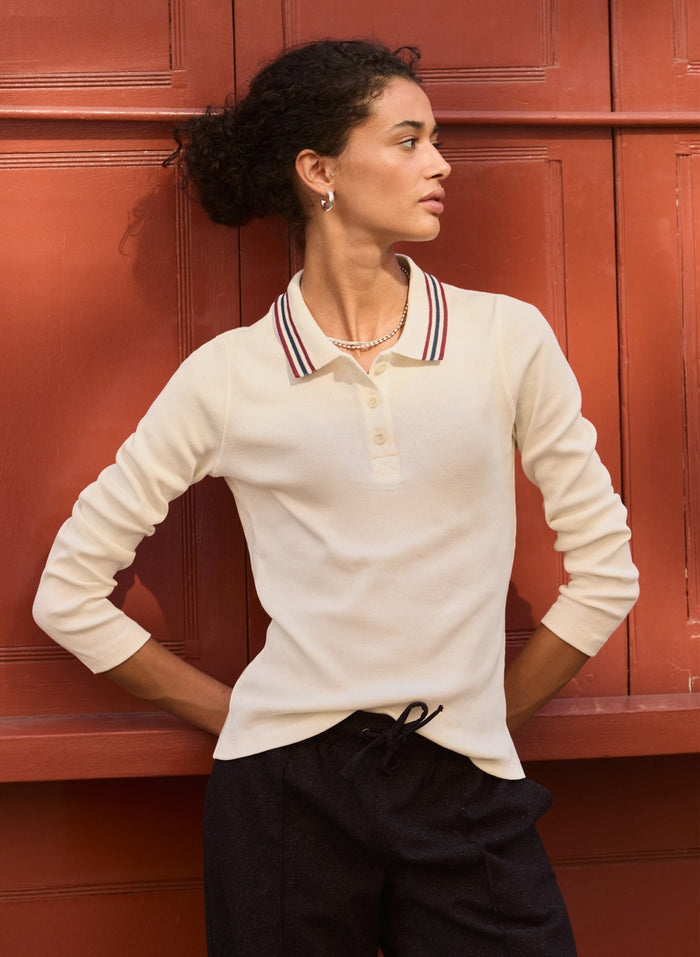 Cameron Organic Cotton Stripe Collar Top - Cream Baukjen