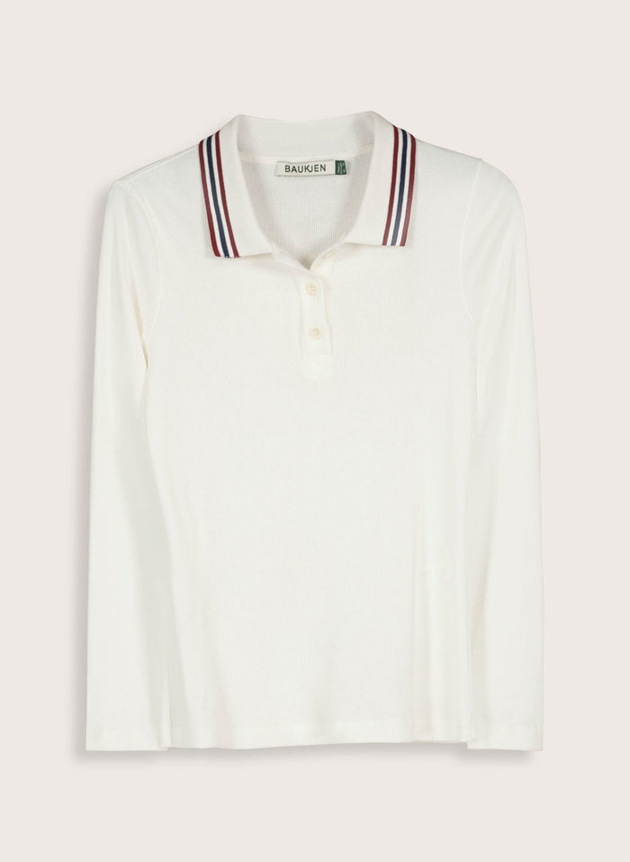 Cameron Organic Cotton Stripe Collar Top - Cream Baukjen
