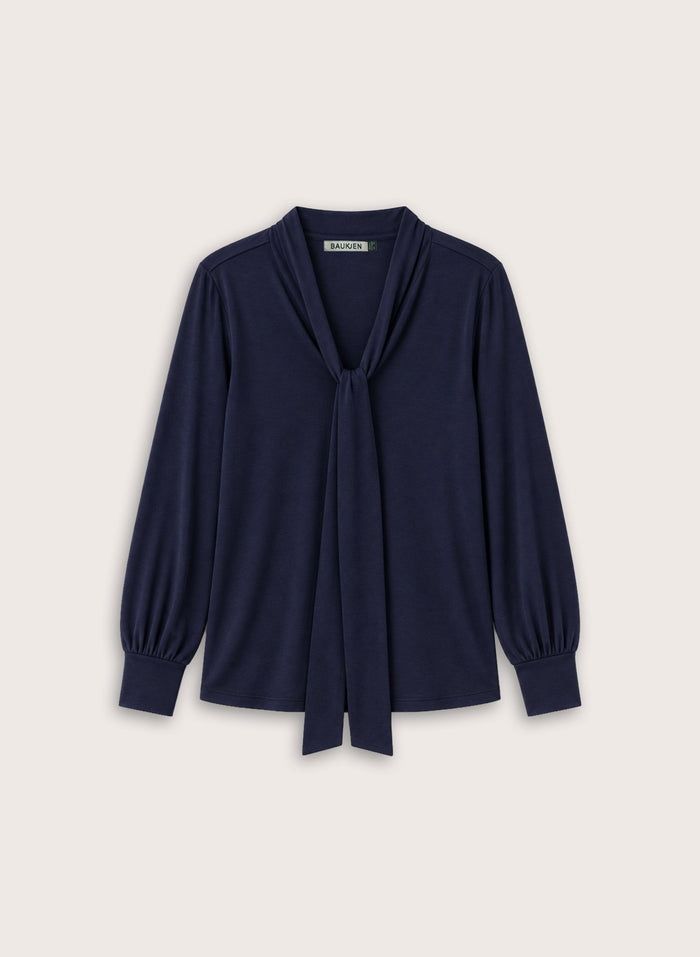 Carina Tie Neck Blouse - Navy Baukjen