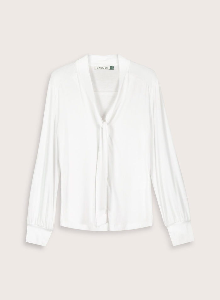 Carina Tie Neck Blouse - Pure White Baukjen