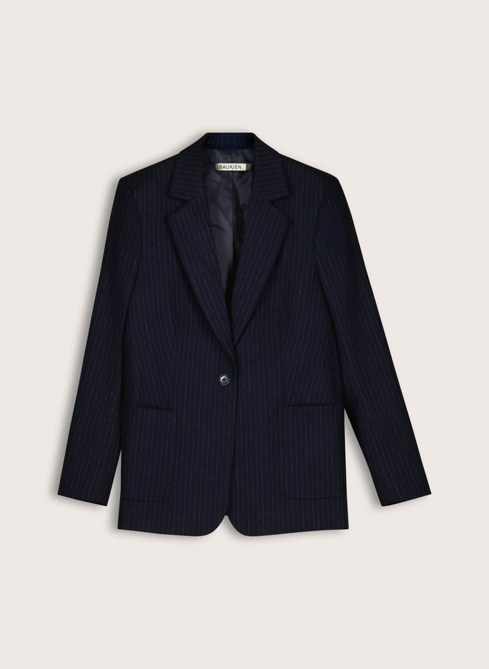 Carson Wool Blend Pinstripe Blazer - Navy Pinstripe Baukjen