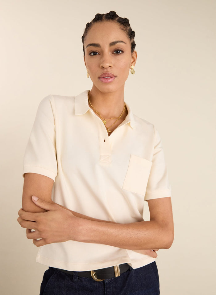 Cassidy Organic Cotton Polo Tee - Cream Baukjen
