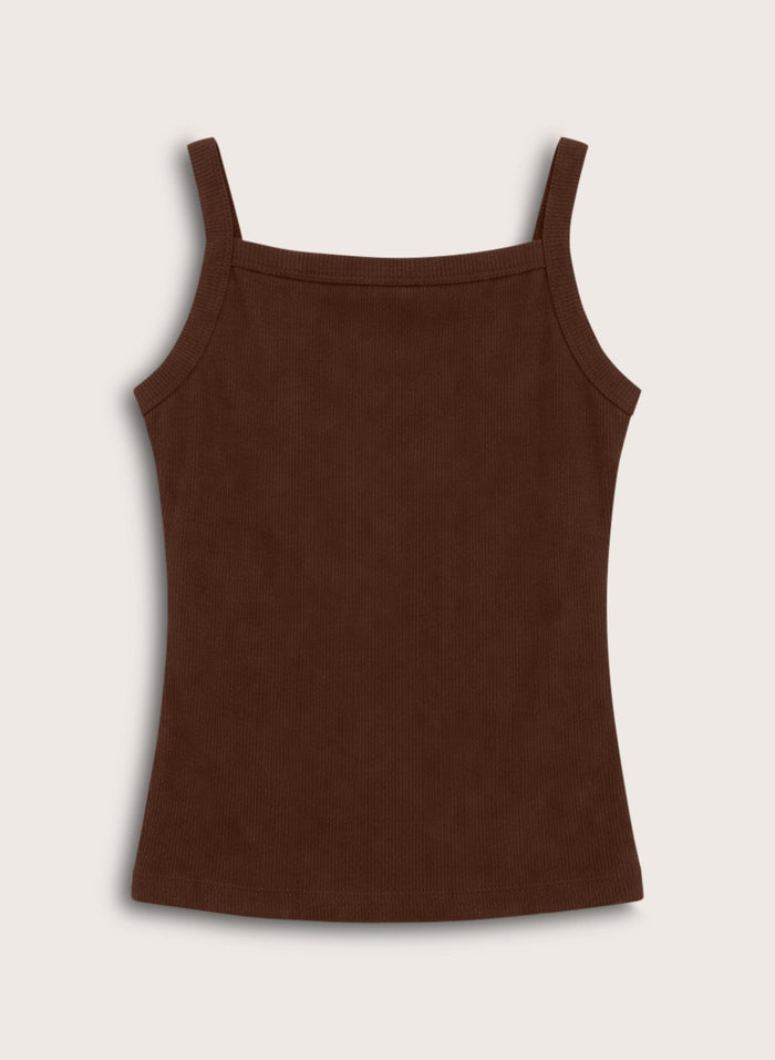 Cecilia Organic Cotton Rib Tank - Dark Chocolate Baukjen