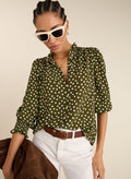 Cela Printed Blouse - Dark Olive Polka Baukjen