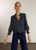 Cela Puff Sleeve Blouse - Classic Navy Polka Baukjen