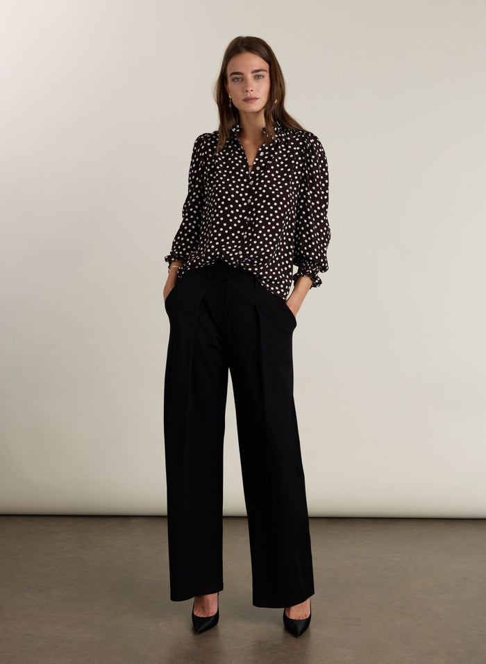 Cela Puff Sleeve Blouse - Dark Chocolate Polka Baukjen