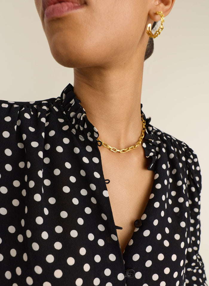 Cela Puff Sleeve Blouse - Black Polka Baukjen