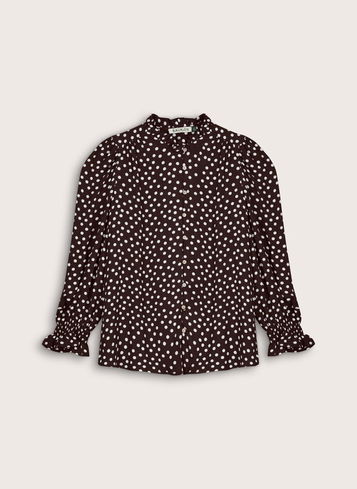 Cela Puff Sleeve Blouse - Dark Chocolate Polka Baukjen