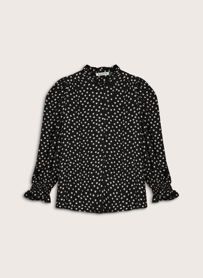 Cela Puff Sleeve Blouse - Black Polka Baukjen