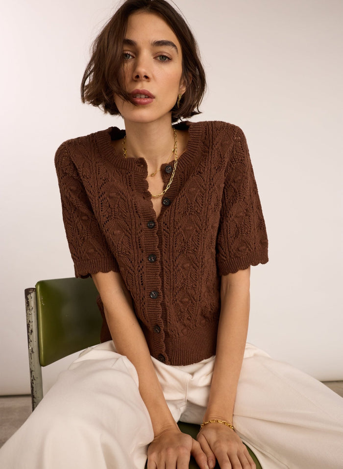 Celestia  Ecotec Crochet Cardigan - Chocolate Baukjen