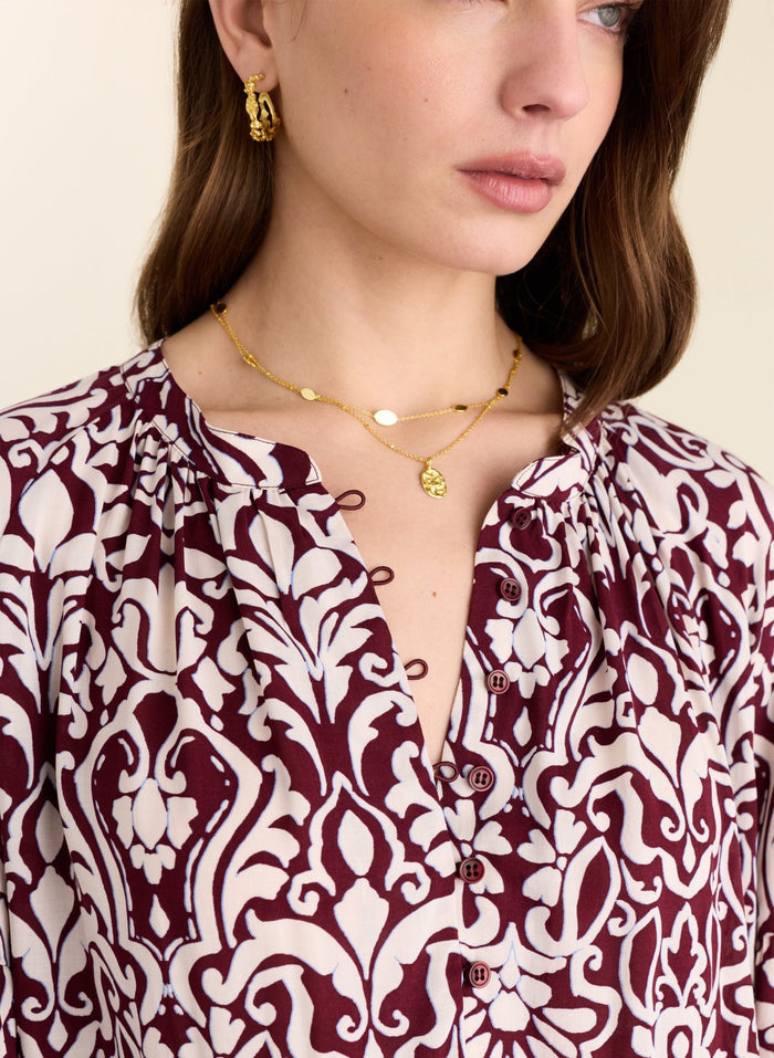Claudia Printed Blouse - Burgundy Damask Baukjen