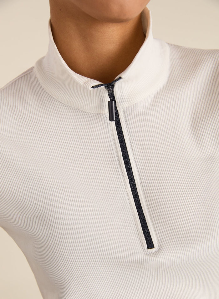Clayton Organic Cotton Zip Turtleneck Top - Soft White Baukjen