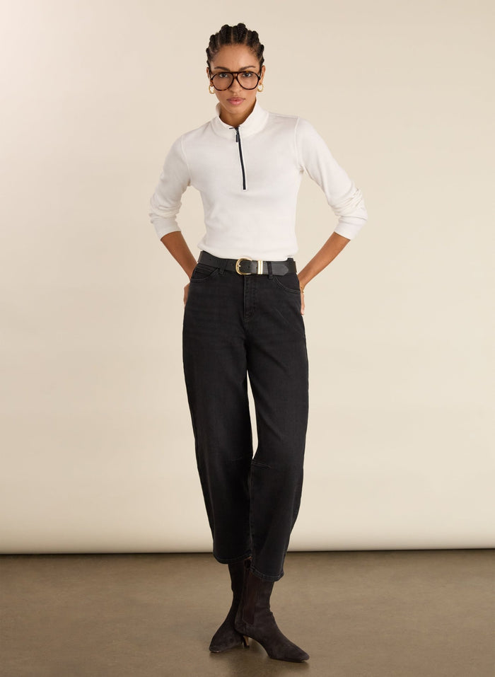 Clayton Organic Cotton Zip Turtleneck Top - Soft White Baukjen