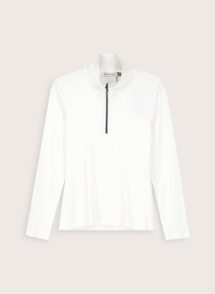 Clayton Organic Cotton Zip Turtleneck Top - Soft White Baukjen