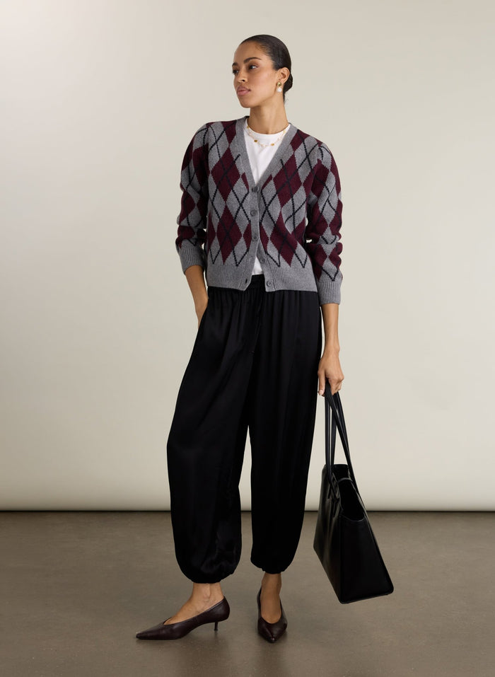 Clemence Wool Blend Argyle Cardigan - Grey & Burgundy Baukjen