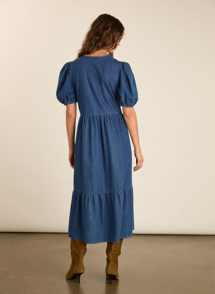 Clementina Denim Midi Dress - Mid Indigo Baukjen