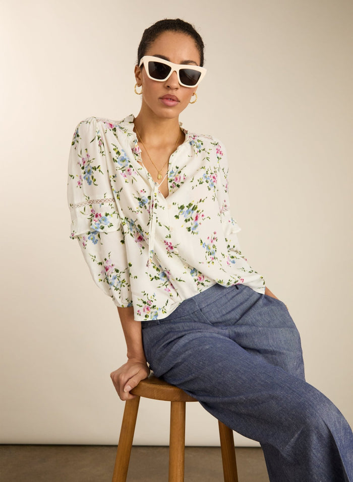 Clemenza Romantic Blouse - White Bouquet Baukjen
