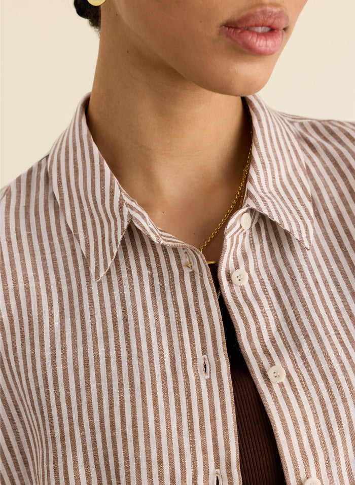 Clyde Linen Shirt - Chocolate Stripe Baukjen