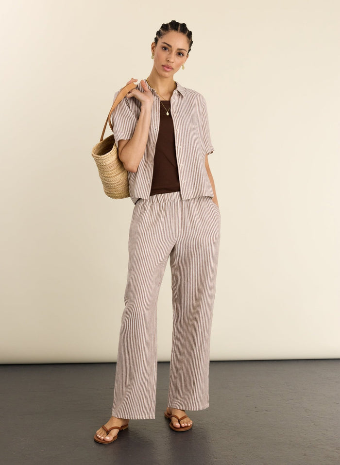Clyde Linen Shirt - Chocolate Stripe Baukjen