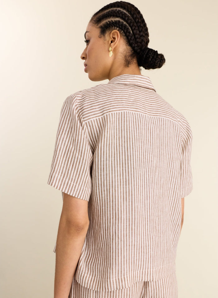 Clyde Linen Shirt - Chocolate Stripe Baukjen