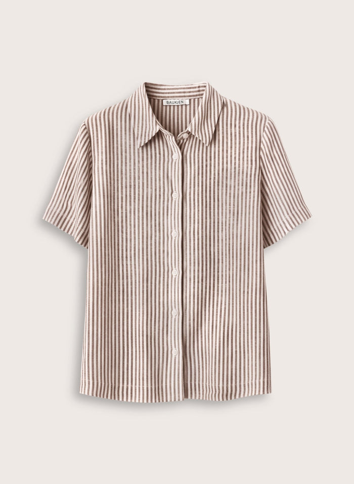 Clyde Linen Shirt - Chocolate Stripe Baukjen