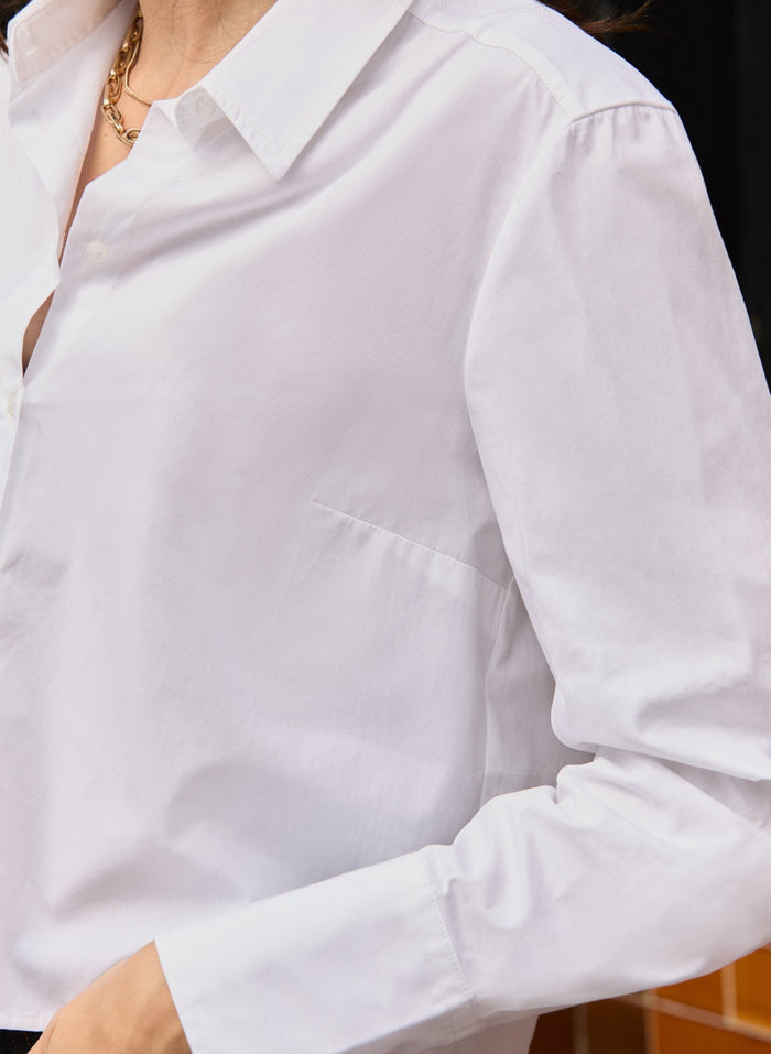 Corey Organic Cotton Cropped Shirt - Pure White Baukjen