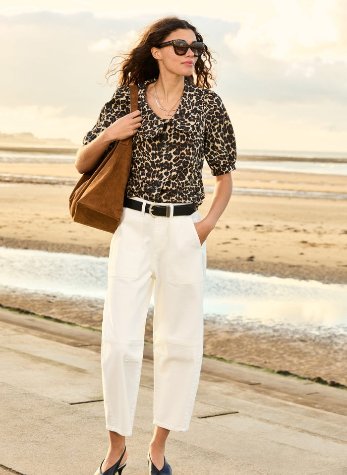 Courtney Organic Cotton Collar Blouse - Brown Leopard Baukjen