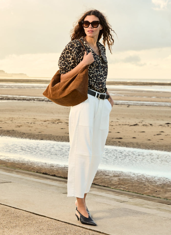 Courtney Organic Cotton Collar Blouse - Brown Leopard Baukjen